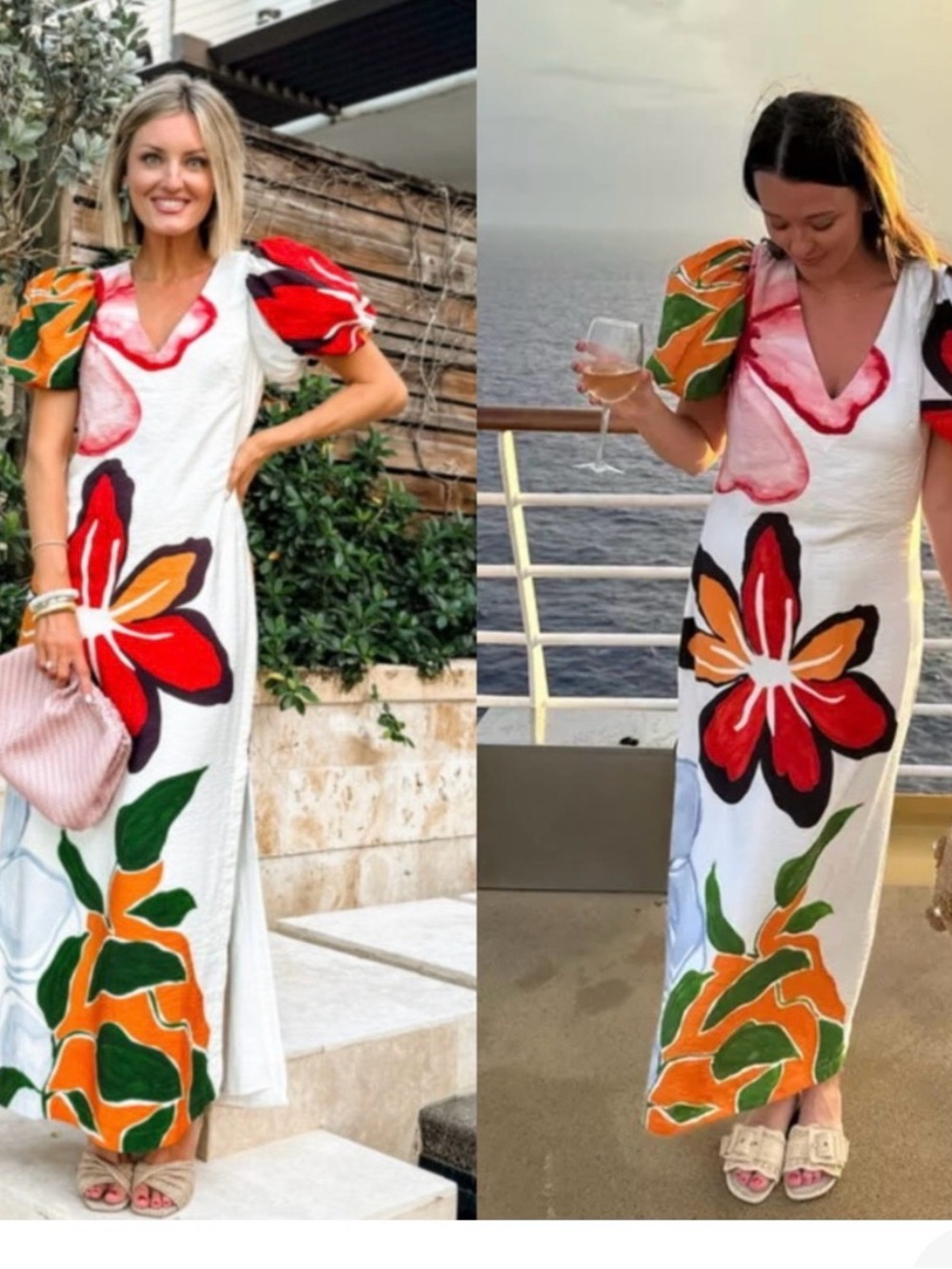 Anthropologie XXS White Floral Maxi Dress with Puff Sleeves